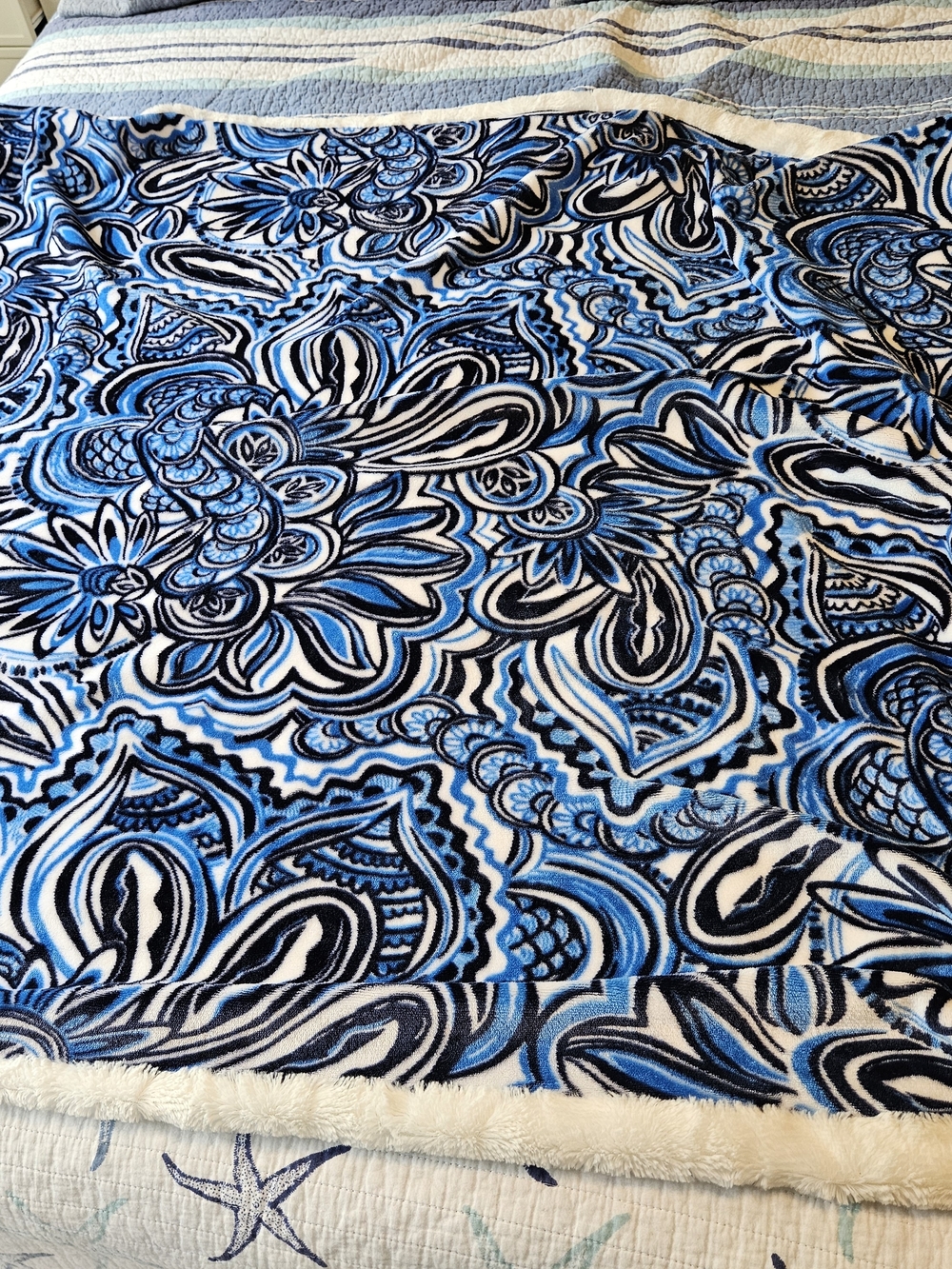 Lilly Pulitzer Blue and Black Floral Paisley Plush Throw